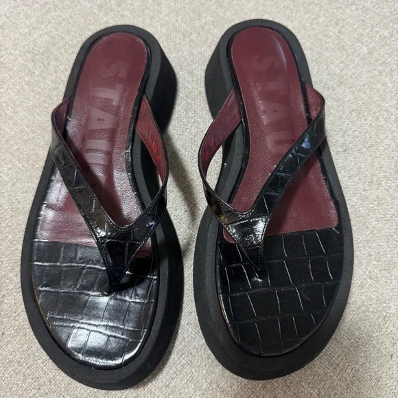 Staud Black Croc Tessa Sandals Size 37 Or Size US 7 $295 - Picture 1 of 7